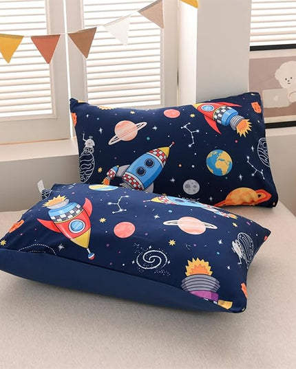 Aimuan Twin Comforter Set Kids Space Rocket Bedding Set Super Soft & Cute Aliens UFO Printed for Teen Boys Girls (Navy, Twin) - LeafyLoom