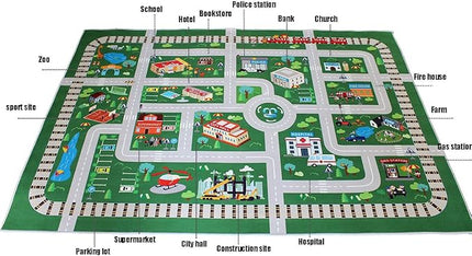 Kids Rug,Playroom Car Rug Play Mat,City Life Road Rug for Cars,Fun City Map for Track Toys,Carpet for Bedroom Boys (6'7"x4'7") - LeafyLoom