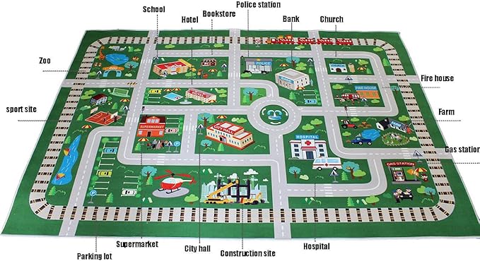 Kids Rug,Playroom Car Rug Play Mat,City Life Road Rug for Cars,Fun City Map for Track Toys,Carpet for Bedroom Boys (6'7"x4'7") - LeafyLoom