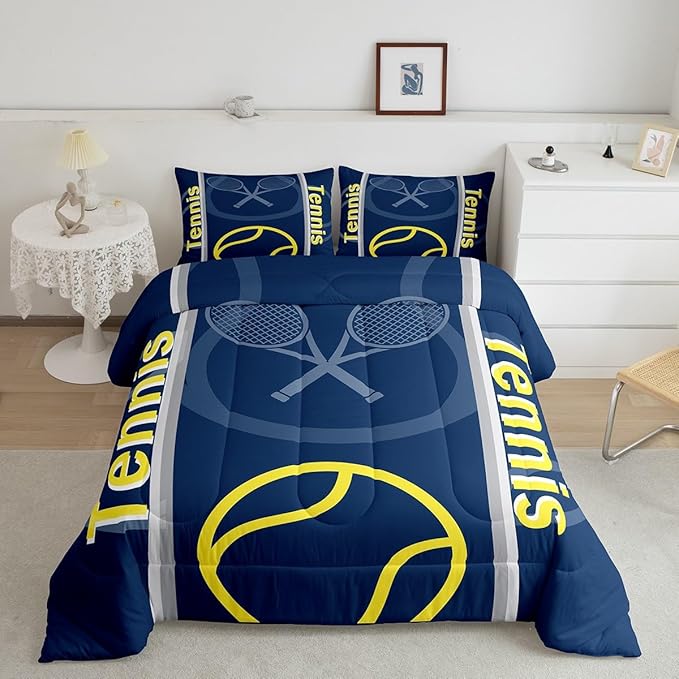 Feelyou Kids Tennis Comforter Set King Size Tennis Sports Bedding Set for Boys Girls Teens Bedroom Decor Tennis Gaming Comforter Women Men Tennis Lovers Duvet Set with 2 Pillow Case - LeafyLoom