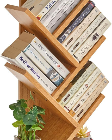 YMYNY 4 Tier Tree Bookshelf, Small Bookcase, Modern Wood Book Storage Rack, Freestanding Book shelf for Books/Movies/CDs, Narrow Display Rack for Living Room, Home Office, Natural UHBC014N - LeafyLoom