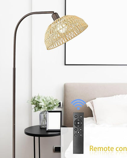 Farmhouse Floor Lamps with Remote Control for Living Room, Dimmable Tall Lamp with 9W LED Bulb,Arch Tall Standing Lamp, Mid Century Arched Reading Lamp for Bedroom,Office (Oil Rubbed Bronze) - LeafyLoom