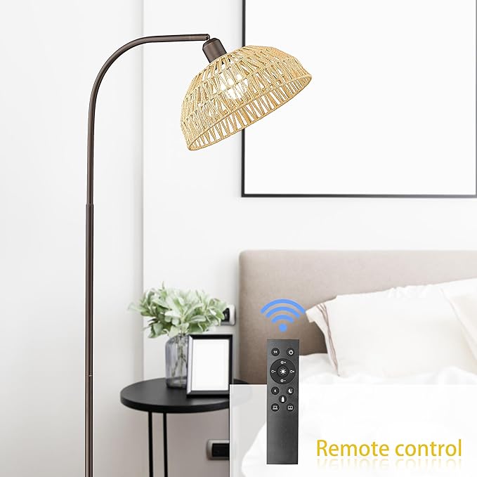 Farmhouse Floor Lamps with Remote Control for Living Room, Dimmable Tall Lamp with 9W LED Bulb,Arch Tall Standing Lamp, Mid Century Arched Reading Lamp for Bedroom,Office (Oil Rubbed Bronze) - LeafyLoom