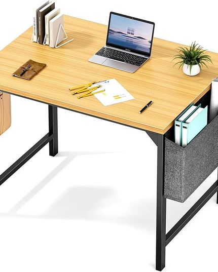 Sweetcrispy Small Computer Office Desk 32 Inch Kids Student Study Writing Work with Storage Bag & Headphone Hooks Modern Simple Home Bedroom PC Table - LeafyLoom
