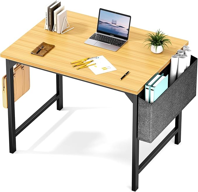 Sweetcrispy Small Computer Office Desk 32 Inch Kids Student Study Writing Work with Storage Bag & Headphone Hooks Modern Simple Home Bedroom PC Table - LeafyLoom