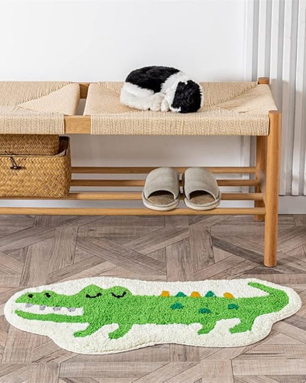 Green Crocodile Shaped Rug Cute Faux Animal Print Bathroom Rug Bath Mat Bath Carpet Shower Rug for Home Decor Bathroom Tub Floor Water Absorption Non-Slip Small Carpet Door Mat Playmat 15.7x29.5in - LeafyLoom