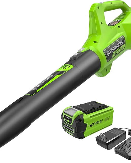Greenworks 40V (100 MPH / 350 CFM) Cordless Axial Leaf Blower, 2.0Ah Battery and Charger Included - LeafyLoom