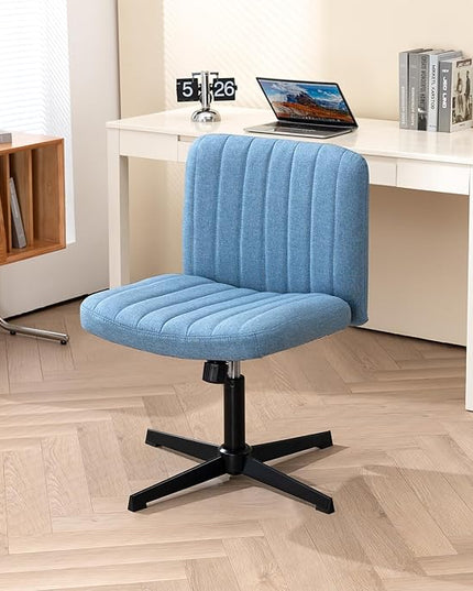 Panana Office Chair Fabric Padded Seat Armless Desk Chair Swivel Computer Task Chair Mid-Back No Wheels Accent Chair (Blue) - LeafyLoom