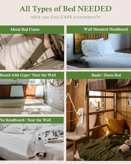 Bed Wedge Pillow for Headboard, Bed Gap Filler King of Headboard Pillow, Mattress Gap Filler Made with Triangle Pillow to Close The Gap (0-8") Between Headboard/Wall and Mattress (White, 76"x8"x 6") - LeafyLoom