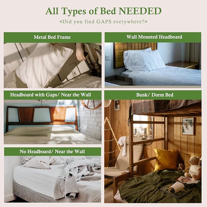 Bed Wedge Pillow for Headboard, Bed Gap Filler King of Headboard Pillow, Mattress Gap Filler Made with Triangle Pillow to Close The Gap (0-8") Between Headboard/Wall and Mattress (76"x8"x 6") - LeafyLoom