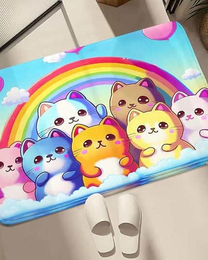 Cat Rainbow Rug for Girls Bedroom - Colorful Cat Area Rug Cat Rainbow Printed Carpet for Kids Room Cute Cartoon Cat Rug Home Decor, 2x3 Feet - LeafyLoom