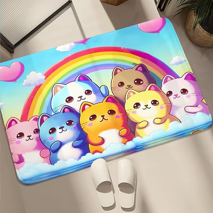 Cat Rainbow Rug for Girls Bedroom - Colorful Cat Area Rug Cat Rainbow Printed Carpet for Kids Room Cute Cartoon Cat Rug Home Decor, 2x3 Feet - LeafyLoom