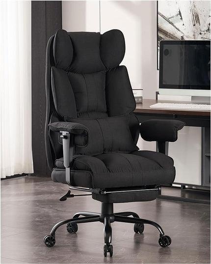Fabric Office Chair, Big and Tall Office Chair 400 lb Weight Capacity, High Back Executive Office Chair with Foot Rest, Ergonomic Office Chair for Back Pain Relief, Black - LeafyLoom