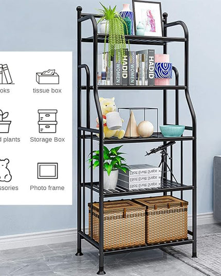 Shelving Unit Bakers Rack Metal Storage Shelves Laundry Shelf Organizer Standing Shelf Units for Laundry Kitchen Bathroom Pantry Closet Indoor and Outdoor (5 Tier, Black) - LeafyLoom