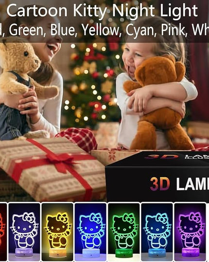 Cat Light, Cartoon Kitty Design 3D LED Lamp Gift Ideas in Kids Room Kitty Decor Lamp Most Wished for in Night Light for Kids Gifts 7 Color Change with Remote, Timer, for Kids Themed Gift for Cat Lover - LeafyLoom