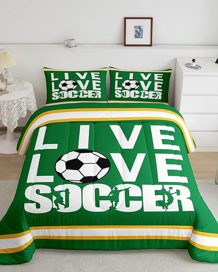 Feelyou Football Bedding Set Queen Size Rugby Sports Comforter Set for Kids Boys Girls Decor Soccer Ball Game Comforter Gift for Football Lover Duvet Set Bedroom Quilt Set - LeafyLoom
