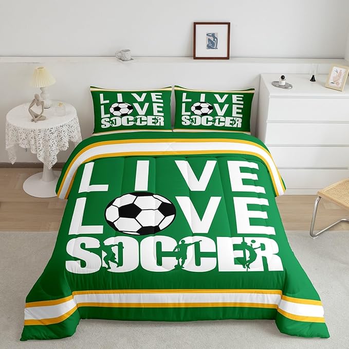 Feelyou Football Bedding Set Queen Size Rugby Sports Comforter Set for Kids Boys Girls Decor Soccer Ball Game Comforter Gift for Football Lover Duvet Set Bedroom Quilt Set - LeafyLoom