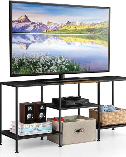 50 Inch TV Stands for Living Room Black Entertainment Center with Storage for 50 43 40 32 Inch TV Console Table for Bedroom Office - LeafyLoom