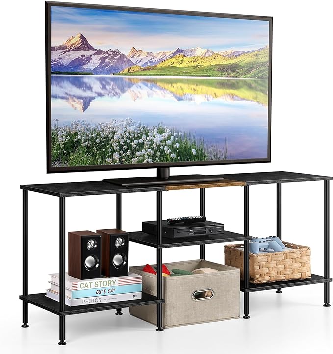 50 Inch TV Stands for Living Room Black Entertainment Center with Storage for 50 43 40 32 Inch TV Console Table for Bedroom Office - LeafyLoom
