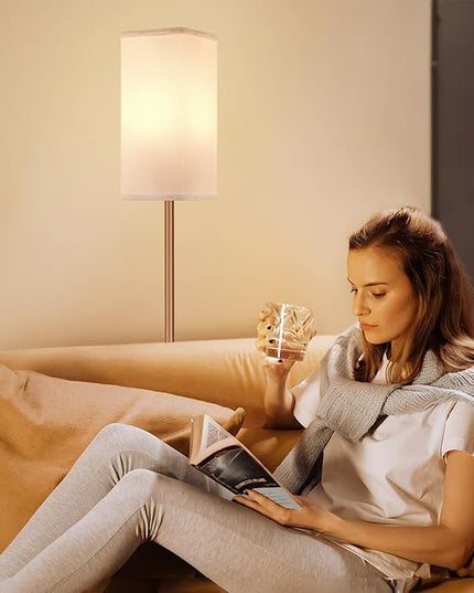 Ambimall Remote Control Floor Lamp, Stepless Dimmable, 64 Inches Tall, Include 9W Bulb, Standing Lamp for Living Room Bedroom Office (White & Brown) - LeafyLoom
