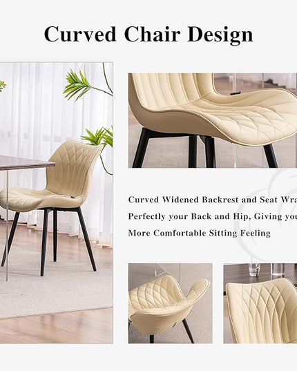 YOUNIKE Dining Chairs Set of 2, Upholstered Faux Leather Kitchen Chairs Dining Room Chairs, Modern Living Room Bedroom Side Chairs with Wide Curved Back and Adjustable Metal Legs, Beige - LeafyLoom