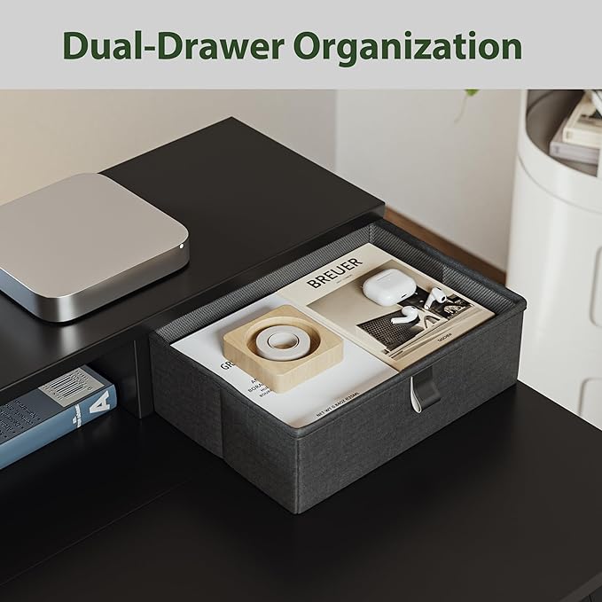 L shaped Electric Standing Desk with 2 Drawers, 63 Inch Ergonomic Adjustable Height Desk with Storage, Corner Desk Sit Stand up Computer Table for Work Office Home, Black - LeafyLoom