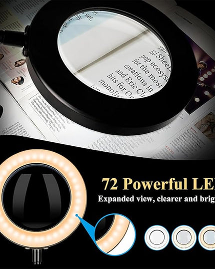 Desk Lamp with Magnifier and 3 Color Modes, 8X Magnification Table Lamp with Flexible Gooseneck and 3 Brightness Levels for Reading, Studying and Crafting - LeafyLoom