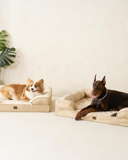 EHEYCIGA Orthopedic Dog Beds for Large Dogs, Waterproof Memory Foam Large Dog Bed with Sides, Non-Slip Bottom and Egg-Crate Foam Large Dog Couch Bed with Washable Removable Cover, Greige EHEYCIGA
