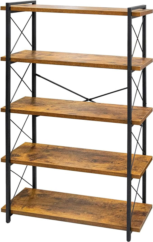 HCHQHS Bookshelf, 5-Tier Industrial Bookcase, Rustic Open Book Shelf, Freestanding Tall Bookshelves with Metal Frame - LeafyLoom