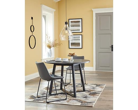 Signature Design by Ashley Centiar Mid Century Round Dining Room Table with Metal Legs, Gray & Black - LeafyLoom