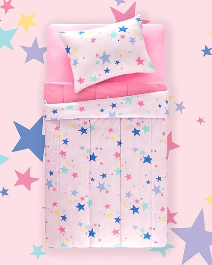 SLEEP ZONE Jersey Knit Pink Comforter Set Twin Size, Breathable & Soft Kids Bedding Set 2-Piece with Comforter, Pillowcase (Colorful Stars, Twin) - LeafyLoom