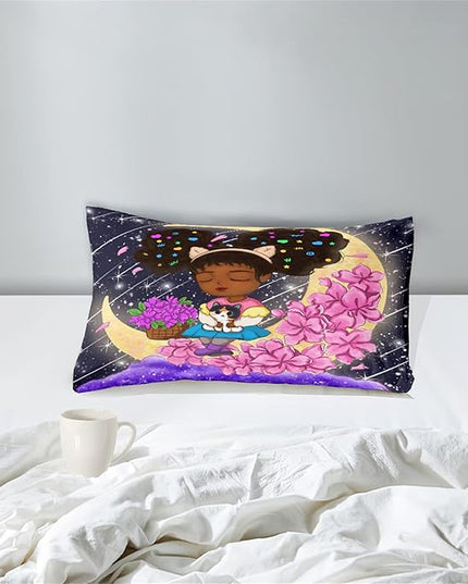 Black Girls Twin Comforter Set for Girls Teens Adults Twin Size Comforter Sets African Girl Comforter Set Cute Afro Princess Bedding Set Girls Bedroom Set, 1 Comforter + 1 Pillowcase - LeafyLoom
