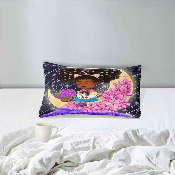 Black Girls Twin Comforter Set for Girls Teens Adults Twin Size Comforter Sets African Girl Comforter Set Cute Afro Princess Bedding Set Girls Bedroom Set, 1 Comforter + 1 Pillowcase - LeafyLoom