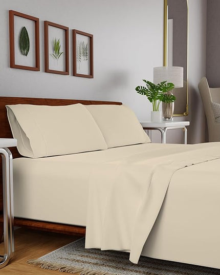 Purity Home Organic 100% Cotton Ecru Full Size Bed Sheets, Percale Weave Cotton Sheet Set for Full Size Bed, Crisp, Cooling & Breathable Bed Sheets, Fits Mattress Upto 16" Deep Pocket - LeafyLoom