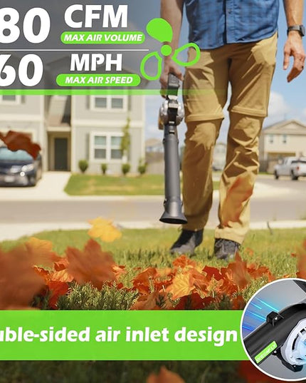 Cordless Leaf Blower, 2 x 21V 4.0Ah Battery and Charger, 3 Speed Mode, 160 MPH 180CFM Lightweight Battery Powered Leaf Blower for Lawn Care, Patio, Yard, Sidewalk,Snow Blowing - LeafyLoom