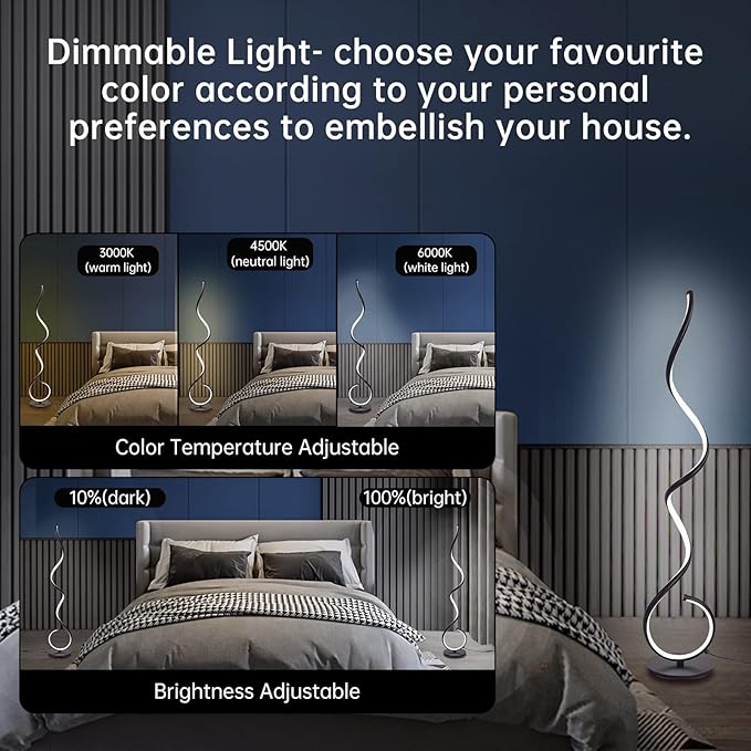 LED Lamp with Remote Control and Foot Switch 53in Modern, Living Room Bright 48W Dimmable 3 Color Black Standing Lamp with 1H Timer Corner Floor Lamp for Office Bedroom - LeafyLoom
