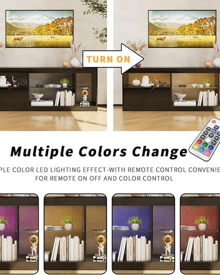 YESHOMY Modern LED TV Stand for Televisions up to 65+ Inch with Glass Shelves and Drawer, Gaming Entertainment Center with Multiple Dynamic RGB Modes, for Livingroom, Bedroom, 55 Inch, Black - LeafyLoom