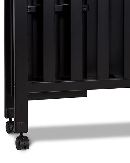 DaVinci Dylan Folding Portable 3-in-1 Convertible Mini Crib and Twin Bed in Ebony, Greenguard Gold Certified - LeafyLoom