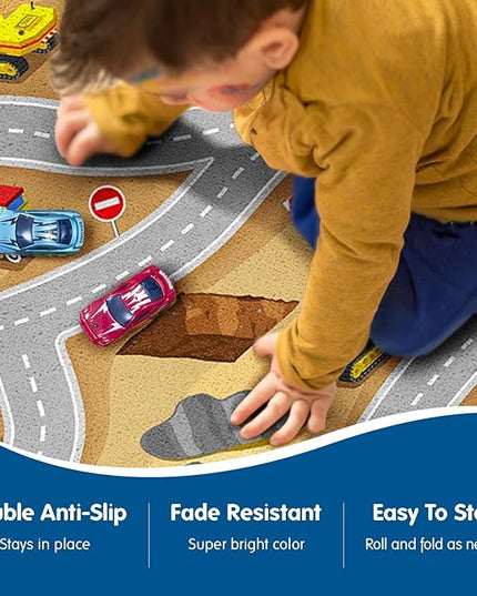 Booooom Jackson Construction Car Rug Play Mat, Non-Slip Kids Rug,Car Play Rug,Construction Rug Play Car Mat,Car Play Carpet,Construction Road Rug,Construction Site Rug,Construction Vehicle Play Mat - LeafyLoom