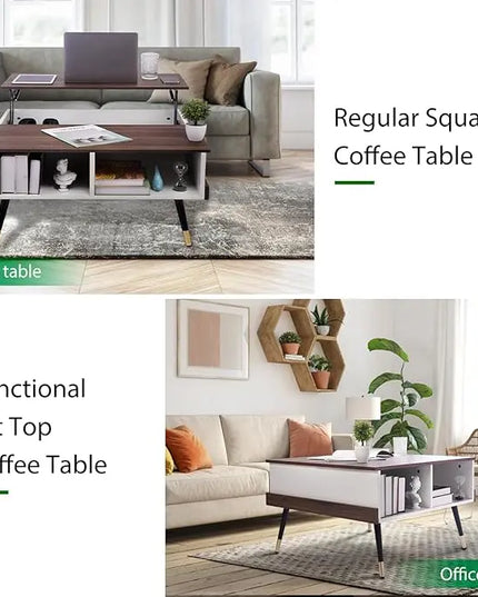 TOPSKY Lift Top Coffee Table, Square Coffee Table with Storage Shelves (Light Walnut) - LeafyLoom