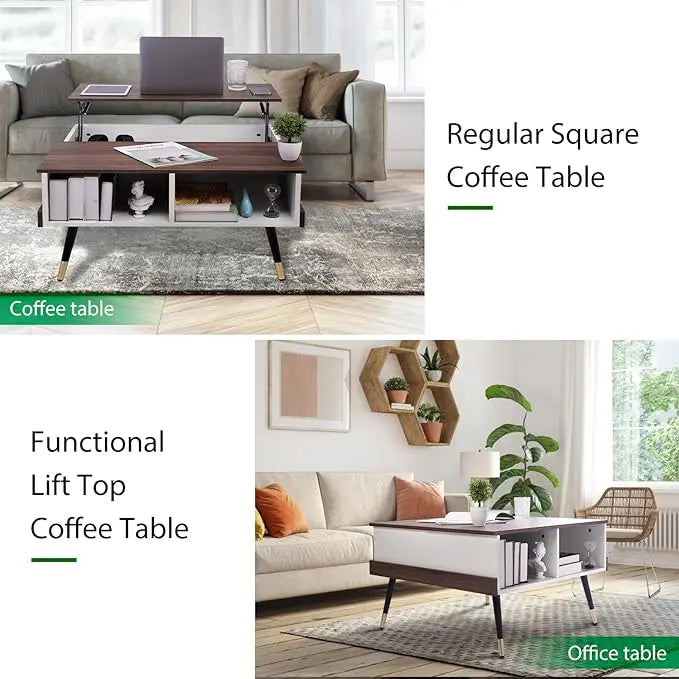 TOPSKY Lift Top Coffee Table, Square Coffee Table with Storage Shelves (Light Walnut) - LeafyLoom