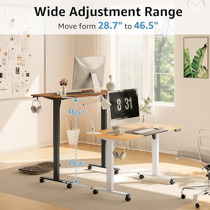 MOUNTUP 55x28 Inches Electric Height Adjustable Standing Desk, Sit Stand Desk with Memory Controller, Ergonomic Stand Up Desk for Home Office with Splice Board, Rustic Brown+Black - LeafyLoom