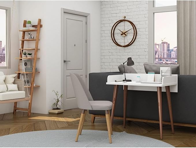 Manhattan Comfort Hampton Mid Century Modern Home Office Computer Desk Table, 35.43, White - LeafyLoom