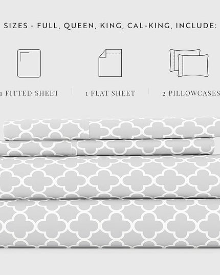 Linen Market 4 Piece Full Bedding Sheet Set (Gray Quatrefoil) - Sleep Better Than Ever with These Ultra-Soft & Cooling Bed Sheets for Your Full Size Bed - Deep Pocket Fits 16" Mattress - LeafyLoom
