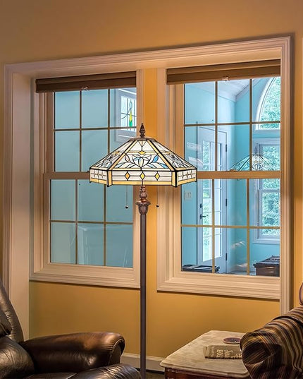 Capulina Tiffany Floor Lamp 2-Light 16X16X63 Inches Mission Hexagon Style Stained Glass Standing Reading Light for Living Room Bedroom Home Office - LeafyLoom