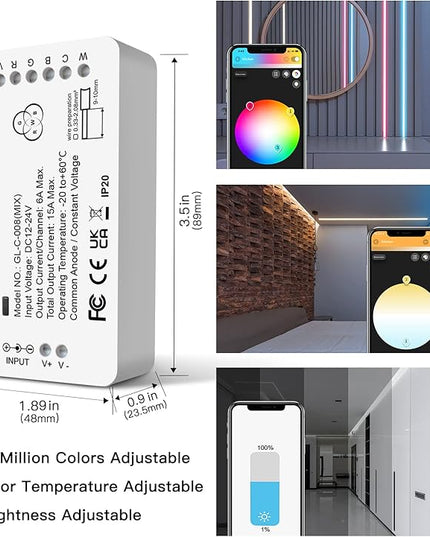 ZigBee 3.0 LED Strip Controller RGB+CCT Mix Dimmable Compatible with SmartThings Amazon Echo Plus App/Voice Control for RGB Warm White Cold White LED Strip Light (Require ZigBee Hub) GLEDOPTO