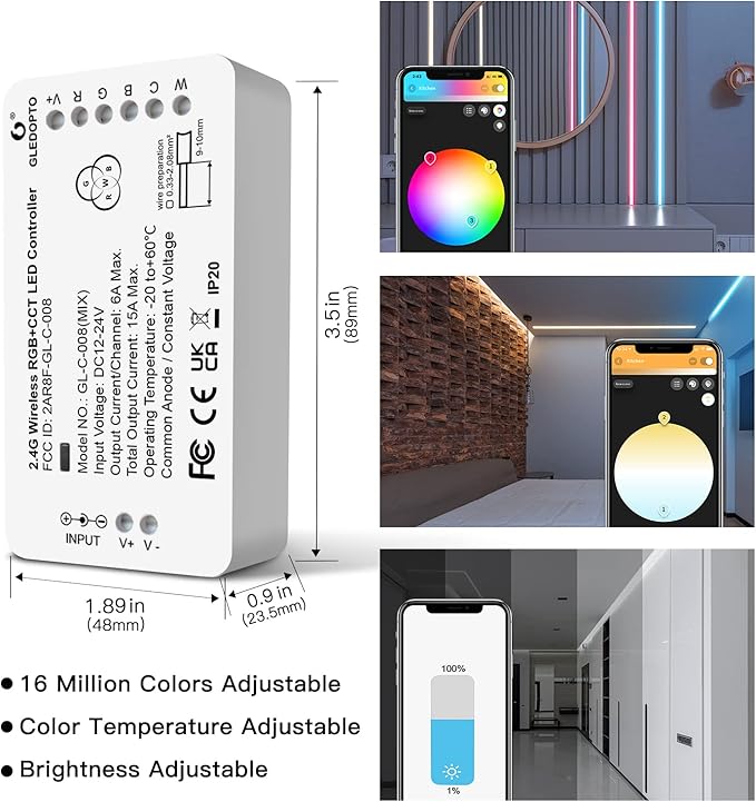 ZigBee 3.0 LED Strip Controller RGB+CCT Mix Dimmable Compatible with SmartThings Amazon Echo Plus App/Voice Control for RGB Warm White Cold White LED Strip Light (Require ZigBee Hub) GLEDOPTO