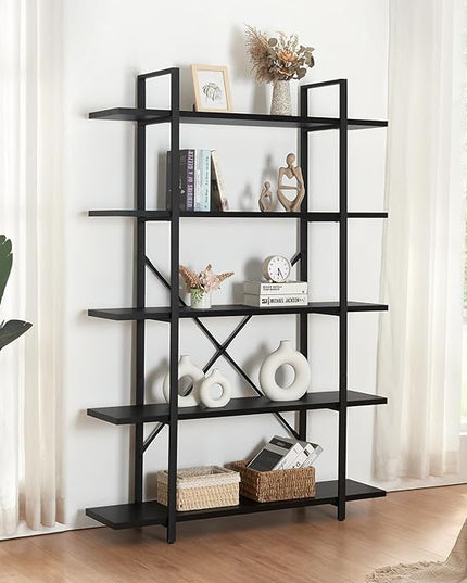 HOMISSUE Bookshelf,5-Tier Bookshelf Industrial Bookcase and Bookshelves,Rustic Storage Rack with Open Shelves for Living Room Bedroom and Kitchen - LeafyLoom