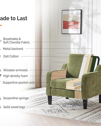 VINGLI Accent Chairs Set of 2 Living Room Chairs Olive Green Reading Chair for Bedroom Scooped Arm Chair Mid Century Modern Accent Chairs Upholstered Comfy Chair for Apartment, Waiting Room - LeafyLoom
