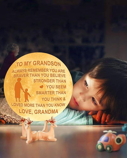 Personalized 3D Moon Lamp for Grandson,Personalized 5.9 Inch 3D Printing Moon Light Gift for Grandson Valentine's Christmas Gift (for Grandson from Grandma) - LeafyLoom